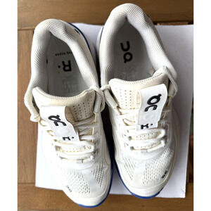 On Running White Cream Athletic Sneakers with Blue Trim